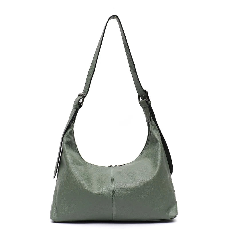 SC Luxury Women Cowhide Crossbody Bag Large Casual Shoulder Purse Wide Strap Handbag Female Daily 100% Genuine Leather Hobo Sack