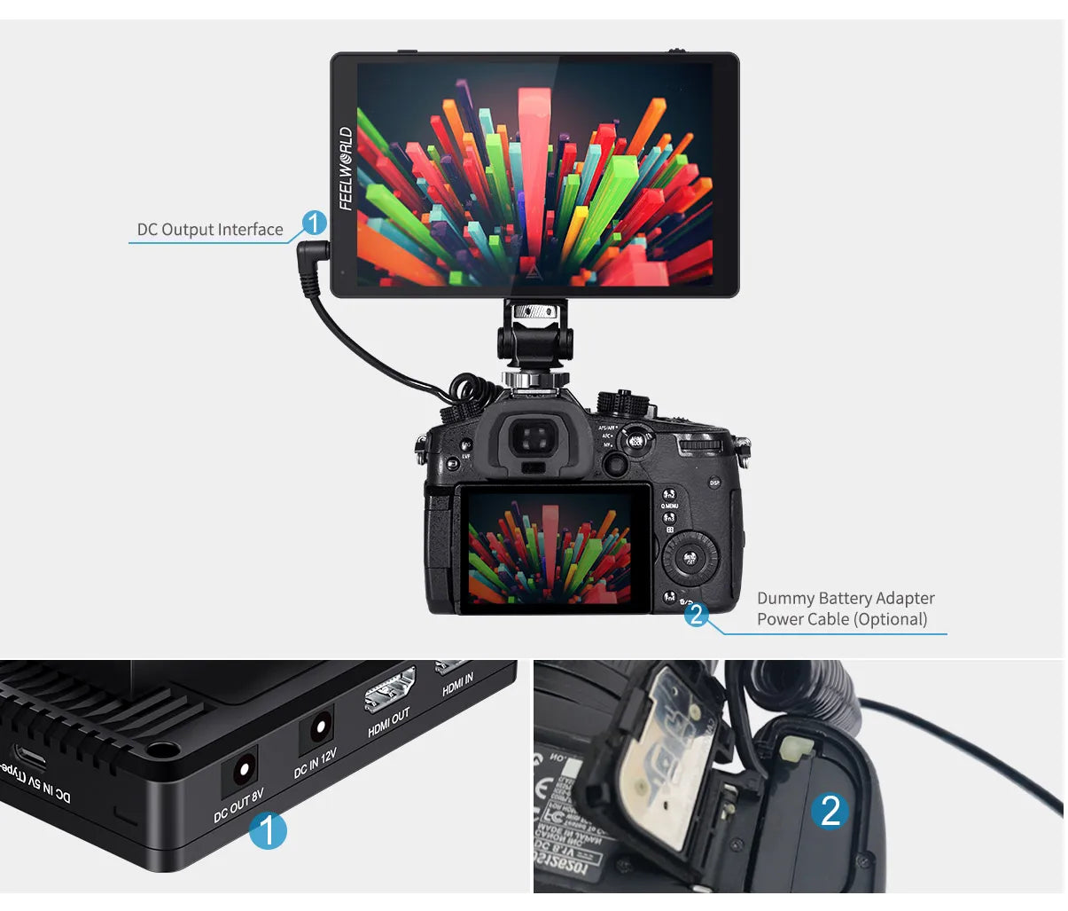 FEELWORLD-F7 Pro On-Camera Field Director Monitor, 7 "IPS Touch Screen, 3D LUT DSLR, HDMI, 4K, 60Hz, HD with F970 External Power