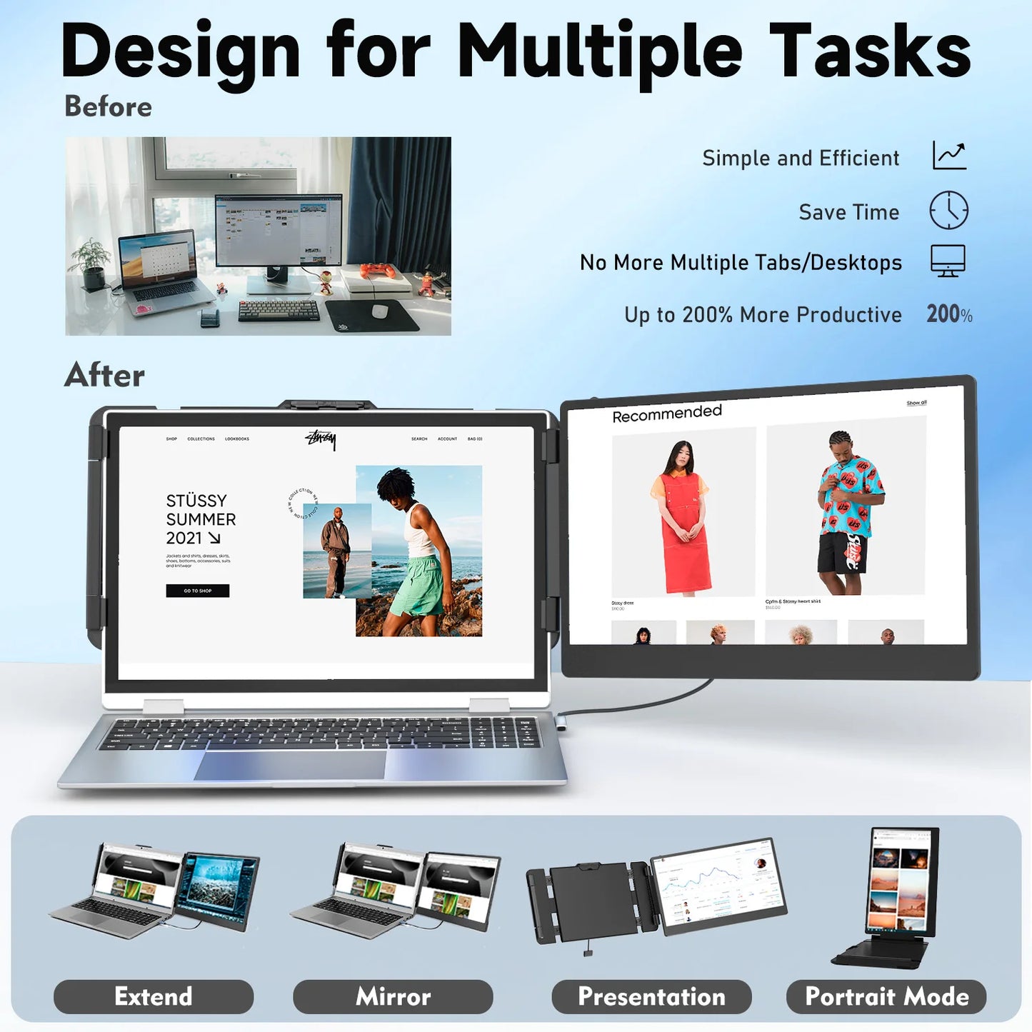 OEM S1 Dual Portable Laptop Screen Extender 14 Inch 1080P IPS FHD Portable Monitors  Dual Display for  Laptop Screen Extender