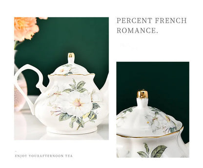 900ML European Bone China Teapot English Afternoon Tea Set Teapot High-Grade Porcelain Coffee Pot Heat Resistant Kettle Pot