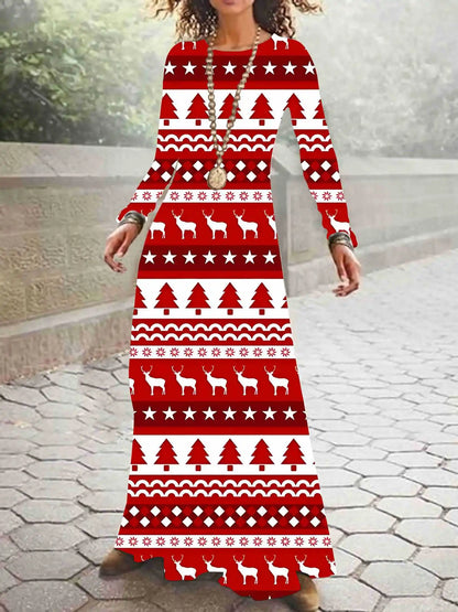 Print on Demand New Autumn and Winter Long Sleeved Christmas 3D Digital Printed Dress