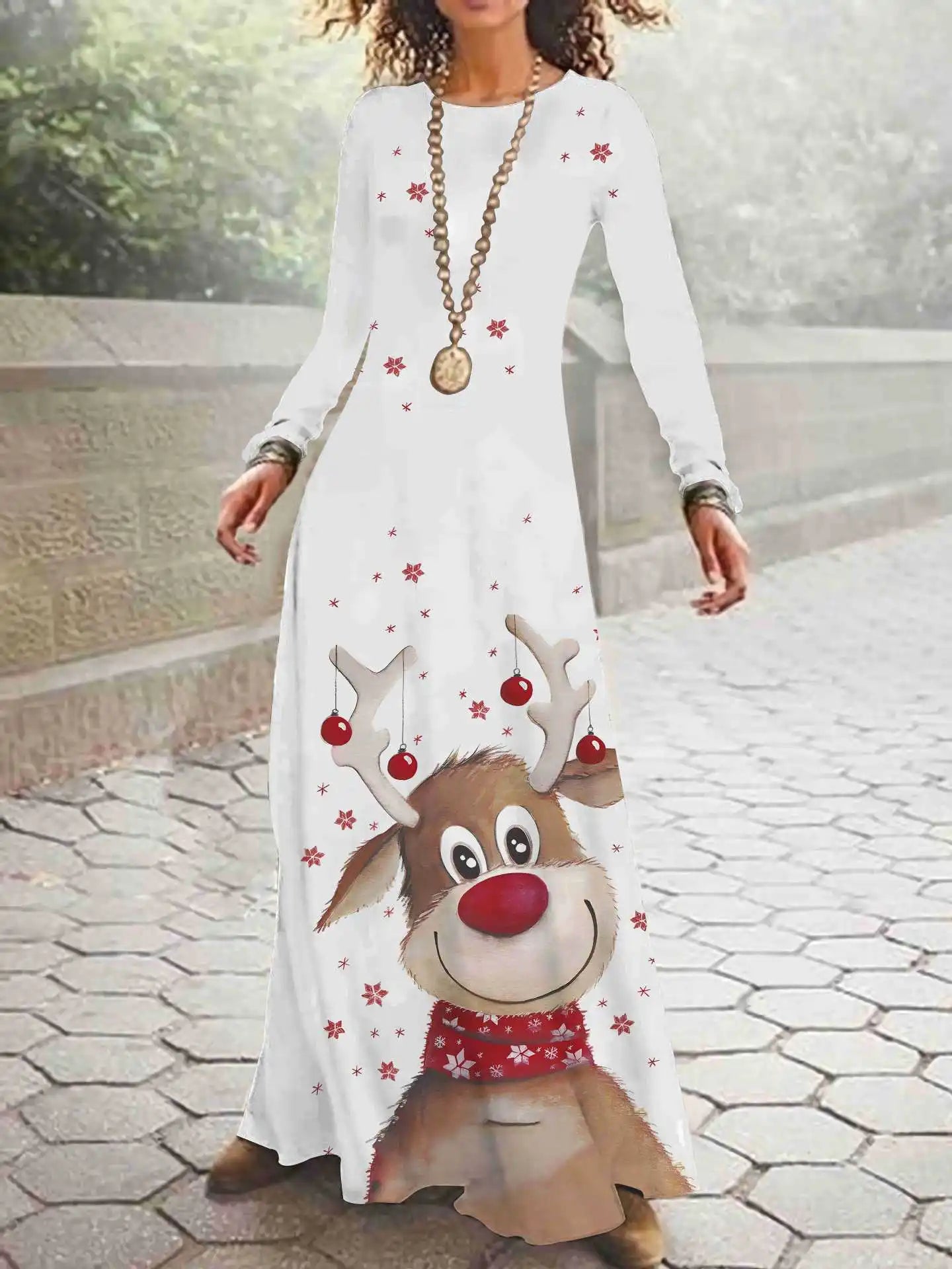 Print on Demand New Autumn and Winter Long Sleeved Christmas 3D Digital Printed Dress