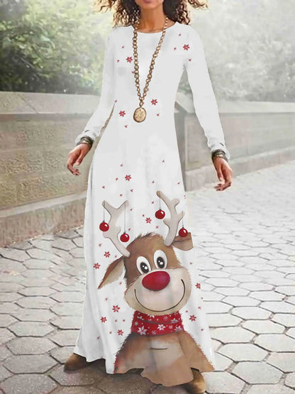 Print on Demand New Autumn and Winter Long Sleeved Christmas 3D Digital Printed Dress