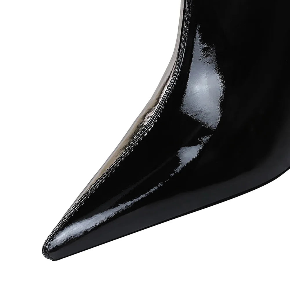 315-13 BIGTREE New Women's Boots for 2020 Slimming High Heels for Women Elastic Patent Leather Ankle Boots Pointy Ladies' Shoes