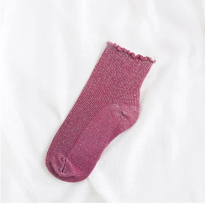 Fashion Retro Shining Surface Daily Women's Socks Pure Cotton Sweet Girl Rib Knit Spring Summer Socks Shiny Woman Simple Socks