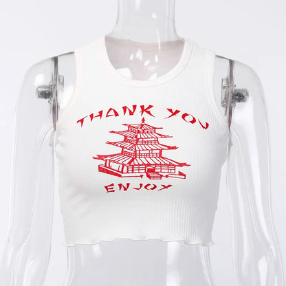 Knitting Print O Neck Off Shoulder Tank Top Summer Women Casual Slim Streetwear Crop Top Female Vacation Clothes Top
