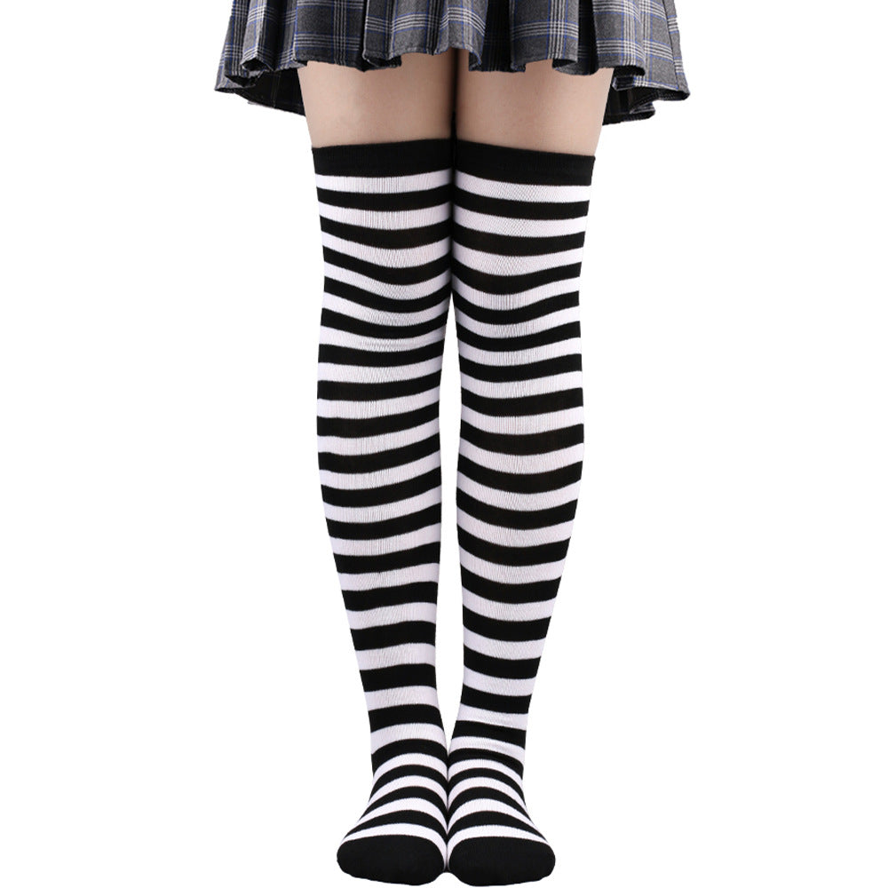 Womens Striped Thigh High Stockings Ladies Girls Black White pink Long Over Above Knee Socks femboy Cosplay Lolita Harajuku Y2k