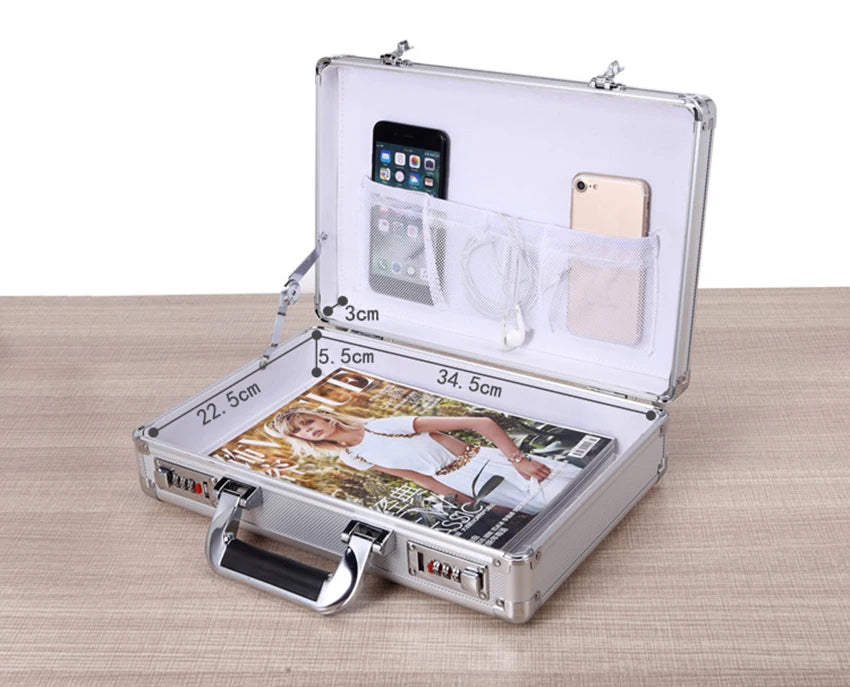 Aluminum Hard Case Passwords ToolBox Black / Silver Briefcase Metal Carrying Case Equiment Tool Box Organizer Holder ящик