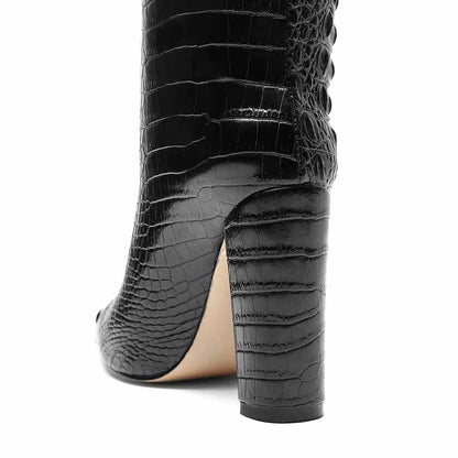Custom Elegant Women's Knee High Heels Boots Hot Selling Pointed Toe Ladies Shoes with Chunky Heel for Winter