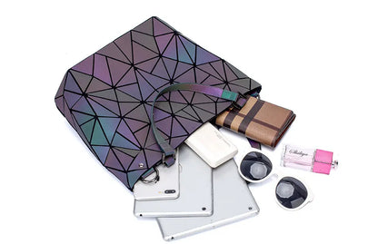 ladies Luminous  bag geometric bags for women 2024 Quilted Shoulder Bags Laser Plain Folding female Handbags bolsa feminina