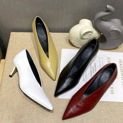 Sandals Luxury Brand Sexy Dress Shoes Elegant Chunky High Heeeled Pumps Sexy Pointed Toe Evening Shoes Women Shoes V Cut Shoes
