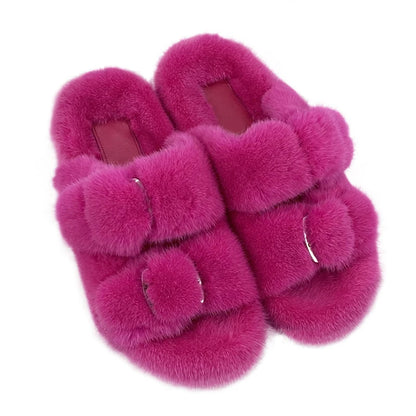 Wholesale Fashion Custom Winter Warm Luxury Fur Slippers Real Mink Fur Slides for Women Ladies Shoes