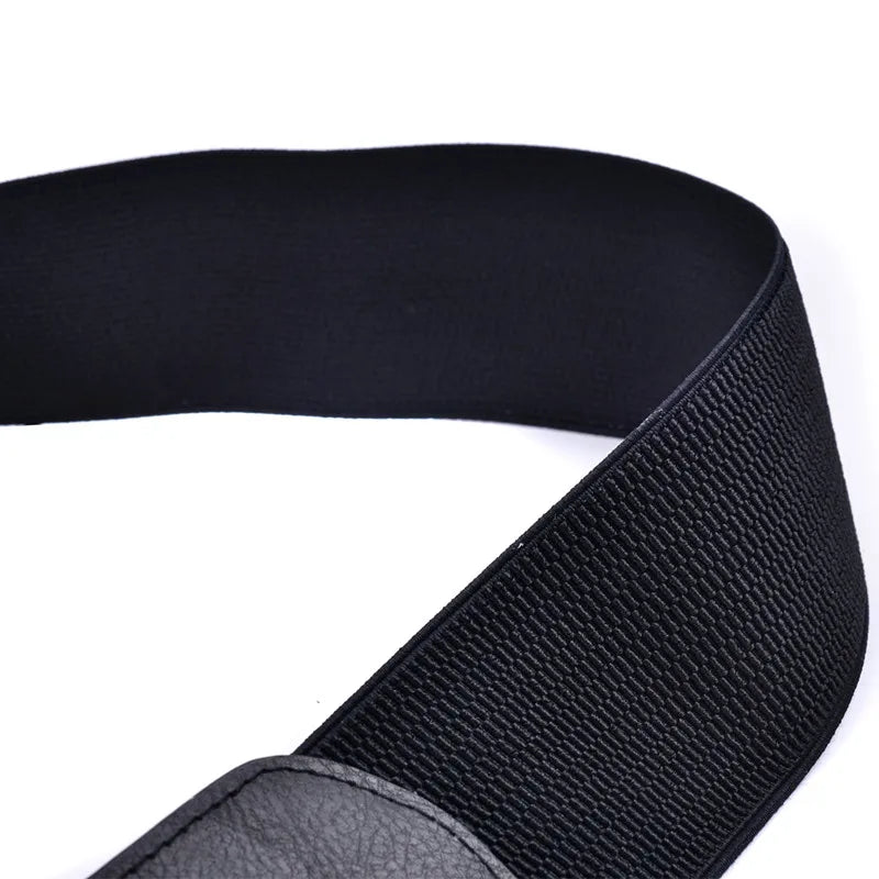 Women’s Elastic Stretch Wide Waist Belts w Wrapped Gold Circle Buckle