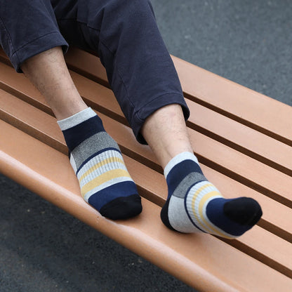 5 Pairs/Lot Running Socks Men Ankle Colorful Stripes Combed Cotton Outdoor Gym Compression Short Male Socks 5 Colors New 2025