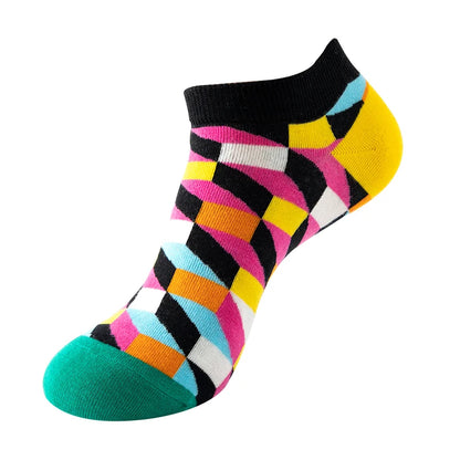 4 pairs Men's And Women's Latest Design Boat Socks Short Summer Socks Quality Business Geometric Lattice Colorful  Cotton Socks