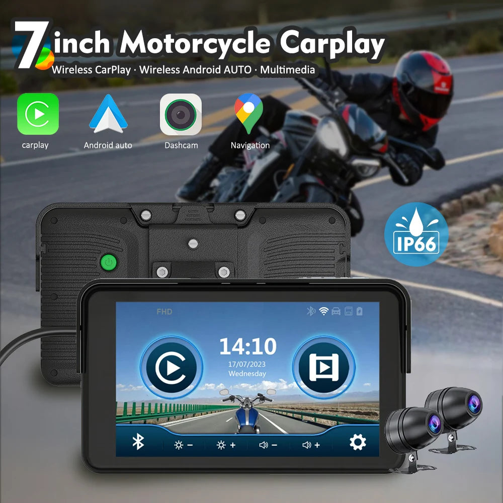 Karadar MT7001 7 Inch Waterproof GPS Navigation Auto Carplay for Motorcycle and Bikes with Touch Screen & Mirror Link Free Map