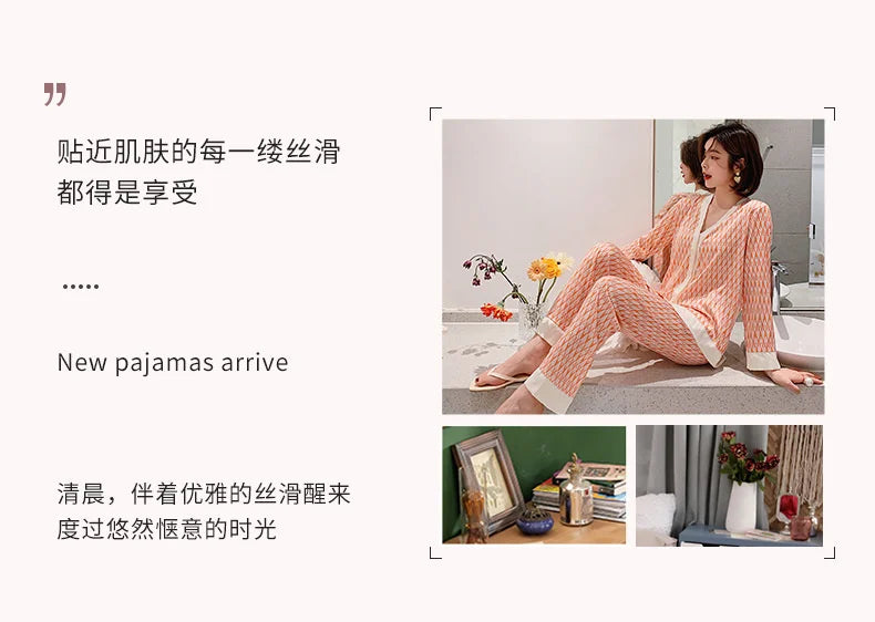 Lisacmvpnel 2021 Autumn New Comfortable Print Fashion Women Pyjamas Home Suit Thin Long Sleeve Set Pajamas