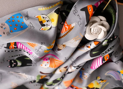 Spring and summer NEW Luxury Brand 90x90cm Silk Square Scarf Women Tie Hairband Cat printed Scarves Female Foulard scarf stores