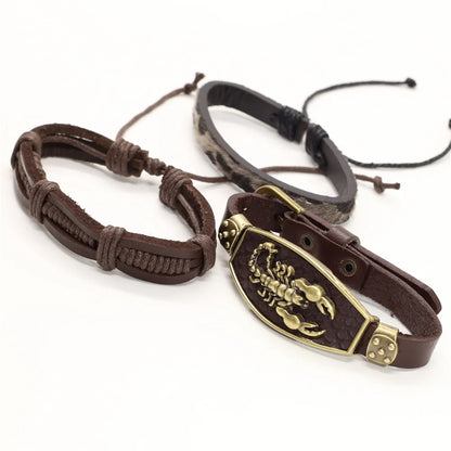 Alloy Scorpion Charm Braided Leopard Genuine Men Leather Bracelets For Women Wrap Wristbands Bangles Homme Wholesale Jewel