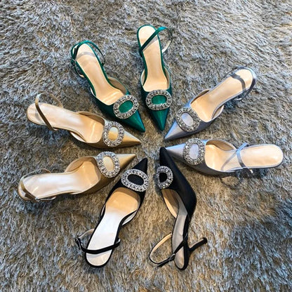 Top Selling  2022 New Buckle Strap  Slingback Diamond Wedding Shoes Unique Luxury Diamond Heels for Ladies Shoes