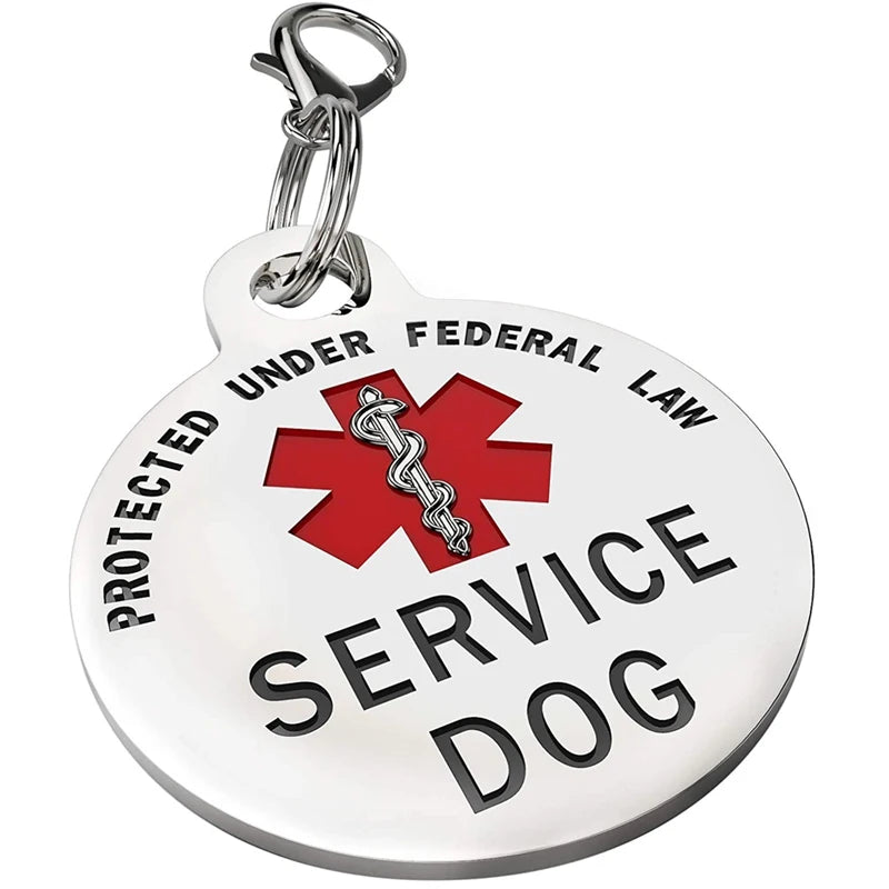 Service Dog Tag Federal Protection w/ Red Medical Alert Symbol Pet ID Tags Easily Attach to Collar Harness Vest Dog Service Tag