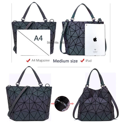 ladies Luminous  bag geometric bags for women 2024 Quilted Shoulder Bags Laser Plain Folding female Handbags bolsa feminina