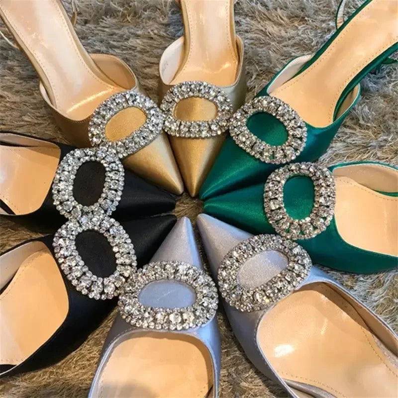 Top Selling  2022 New Buckle Strap  Slingback Diamond Wedding Shoes Unique Luxury Diamond Heels for Ladies Shoes