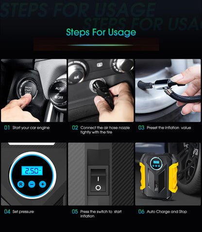 CARSUN Portable Automobile Air Compressor Digital Tire Inflation Pump LED Lamp Tire Compression Pump Compressor For Car Motorcy