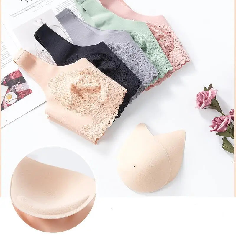 Comfortable Latex 4.0 Bra Women's Underwear Set Wireless With breast Pads Gather Bralette with panties Lingerie 2-pieces Suit