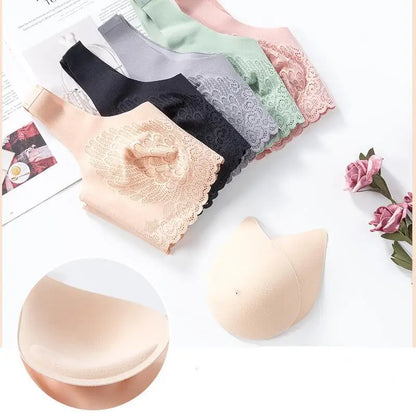 Comfortable Latex 4.0 Bra Women's Underwear Set Wireless With breast Pads Gather Bralette with panties Lingerie 2-pieces Suit