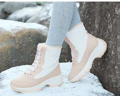 Snow Boots Woman Solid Shoes Woman Lace-Up Ladies Shoes Soft Ankle Boots Warm Lightweight Winter Ladies Boots Botas Mujer