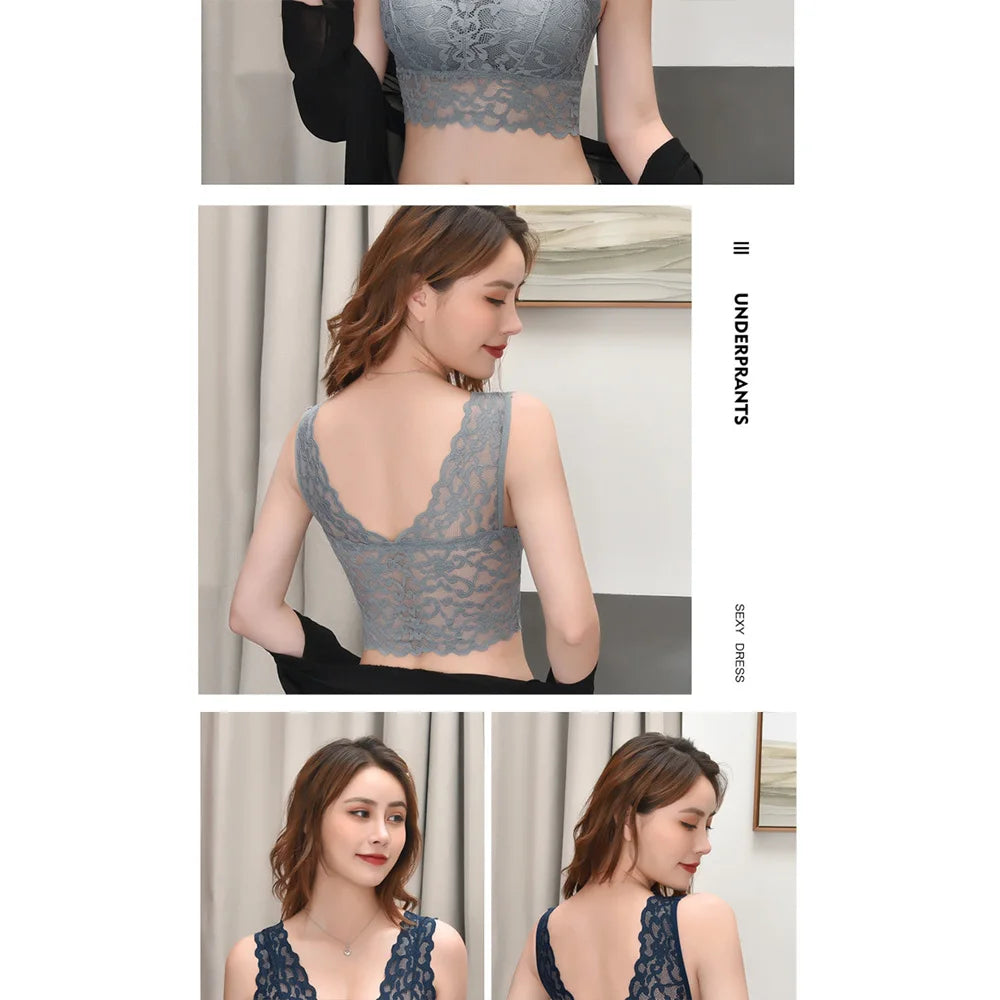 Breathable Female Vest Sexy Lace Bra Beauty Back Women Wire Free Push Up Bralette Underwear Seamless Wireless Gather Brassiere
