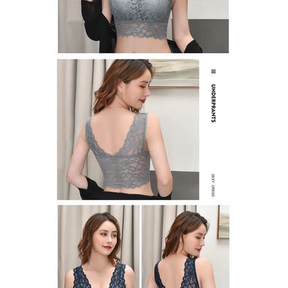 Breathable Female Vest Sexy Lace Bra Beauty Back Women Wire Free Push Up Bralette Underwear Seamless Wireless Gather Brassiere