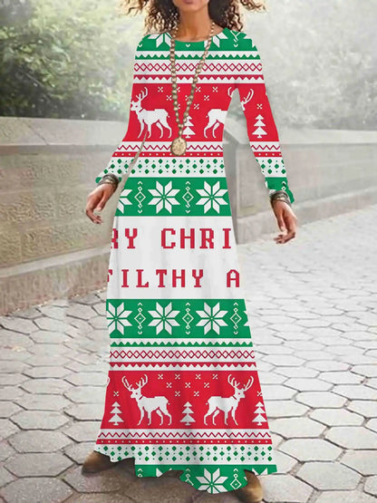 Print on Demand New Autumn and Winter Long Sleeved Christmas 3D Digital Printed Dress
