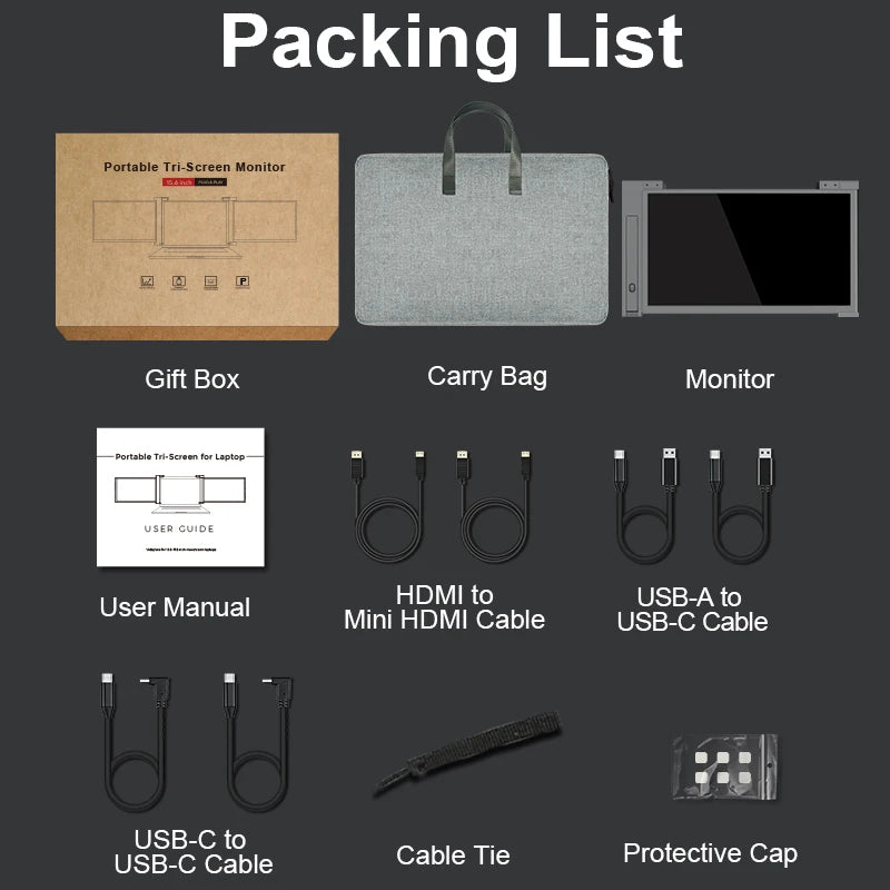 Wholesale Triple Screen Laptop FHD Portable Triple Monitor Dual Screen extra 15 Inch Screen for Laptop