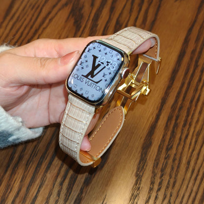Suitable for Apple Watch 678910 Generation V-Shaped Magnetic Buckle Strap iWatch S11 Lizard Pattern Plaid Leather Wristband