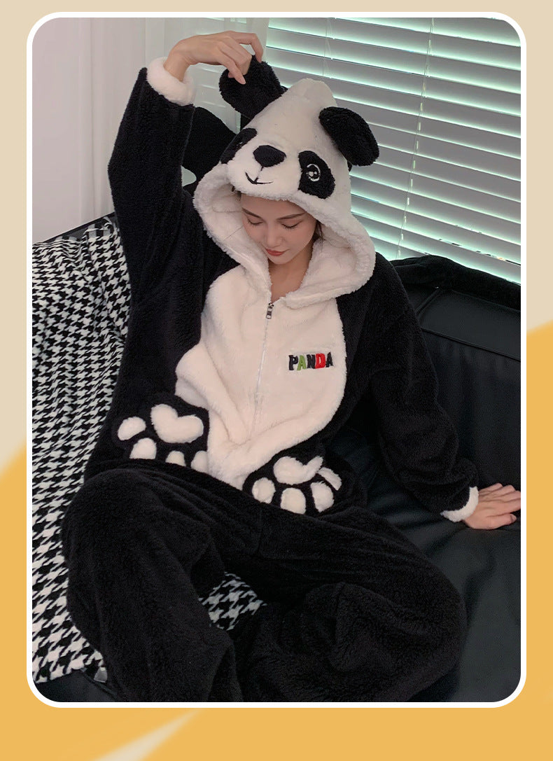 Kigurumi Adults Winter Sleepwear Women Men Pajamas Animal Onesie Thicken Couples Pijamas Cartoon Night Wears For Women Homewear