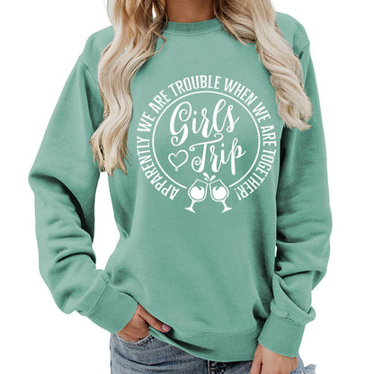 Foreign Trade Source Girls Trip Printed Round Neck Women's Top Sweatshirt Autumn and Winter Coat Casual Loose European Size