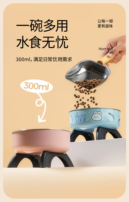 Cat High Bowl Neck Protection Cat Bowl Pet Stainless Steel Bowl Anti-slip Anti-overturning Dog Bowl Dog Food Gown Cross-border New Style
