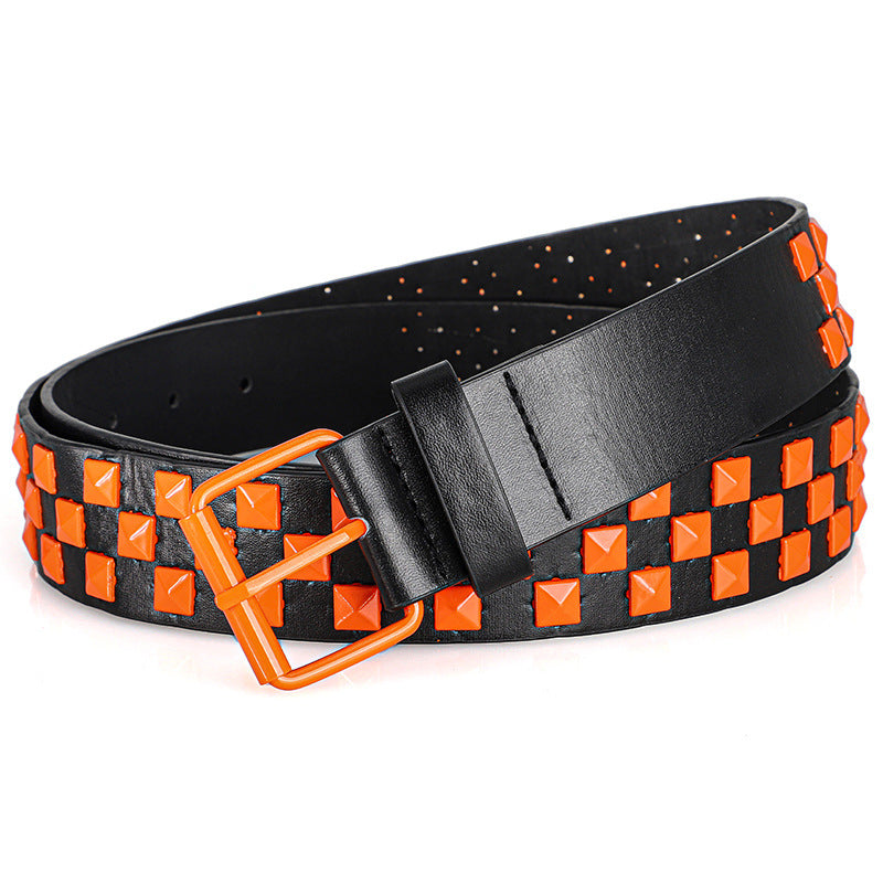 1Pc Fashionable Unisex Rivet Belt Punk HipHop Rock Y2K Style Dopamine Color Handsome Street Casual Daily Wear Belt,For Men Women