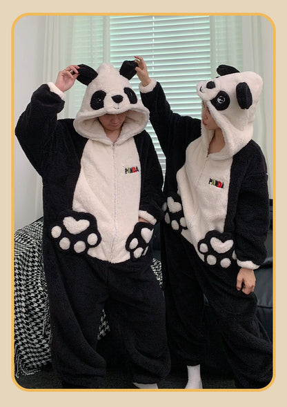 Kigurumi Adults Winter Sleepwear Women Men Pajamas Animal Onesie Thicken Couples Pijamas Cartoon Night Wears For Women Homewear