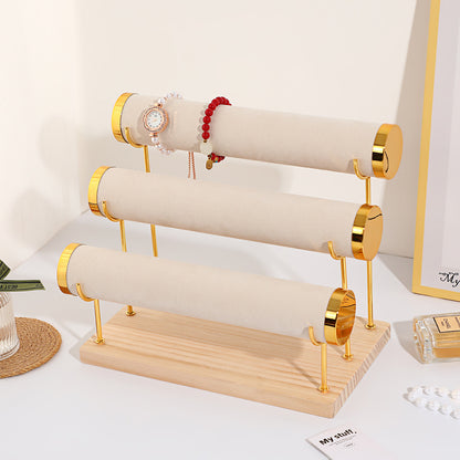 Creative Solid Wood Suede Watch Bracelet Display Rack Hair Ring Bracelet Storage Rack Counter Stepped Jewelry Jewelry Rack