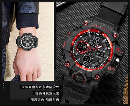 Sanda Hot-Selling Watch Korean Version Student Party Multi-Functional Waterproof Alarm Clock Electronic Watch Cool Dual Display Luminous Sports Watch