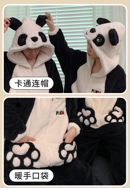 Kigurumi Adults Winter Sleepwear Women Men Pajamas Animal Onesie Thicken Couples Pijamas Cartoon Night Wears For Women Homewear