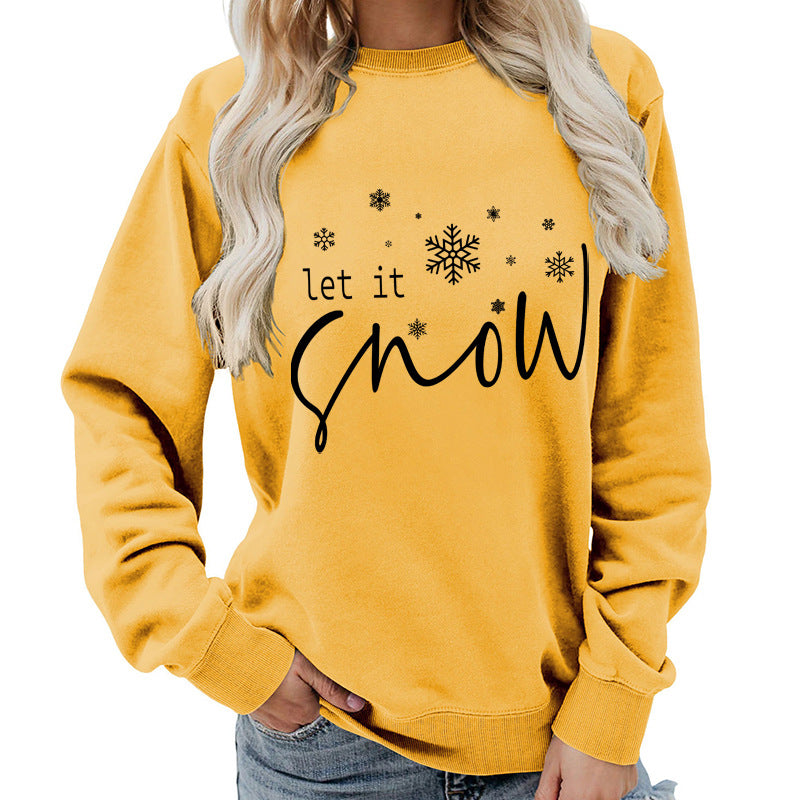 Let it snow snowflake print round neck women's top sweater foreign trade supply autumn and winter coat casual loose