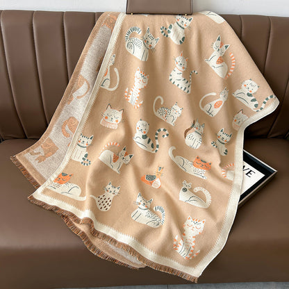 Cartoon Cute Cat Double-Sided Double-Wearing Imitation Cashmere Women's Winter Thickened Warm Neck Shawl Student Soft