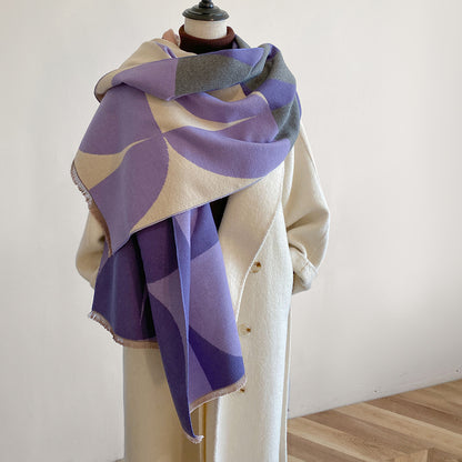 Contrast color asymmetric niche cashmere scarf women's autumn and winter high-grade thickened warm outer shawl new scarf