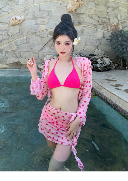 2024 New Summer Pink Girl Four-piece Hot Girl Swimsuit Women's Split Strap Hot Spring Vacation Bikini Pure Desire