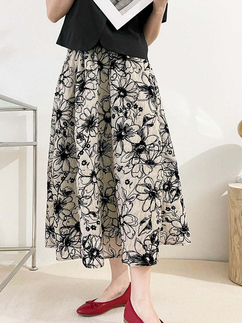 Ju Zhi 2026 Early Spring Velvet Skirt for Women, Heavy Craftsmanship, Niche Retro French High-Waisted Mid-Length A-Line Skirt 1572