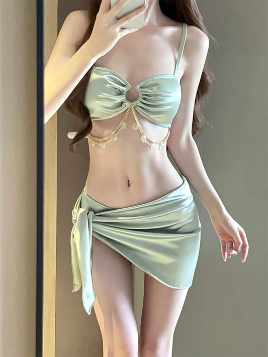 One-Piece Swimsuit Women's Summer Three-Piece Sexy 2025 New Push-Up Slimming Look Vacation High-End Bikini Hot Spring Bathing